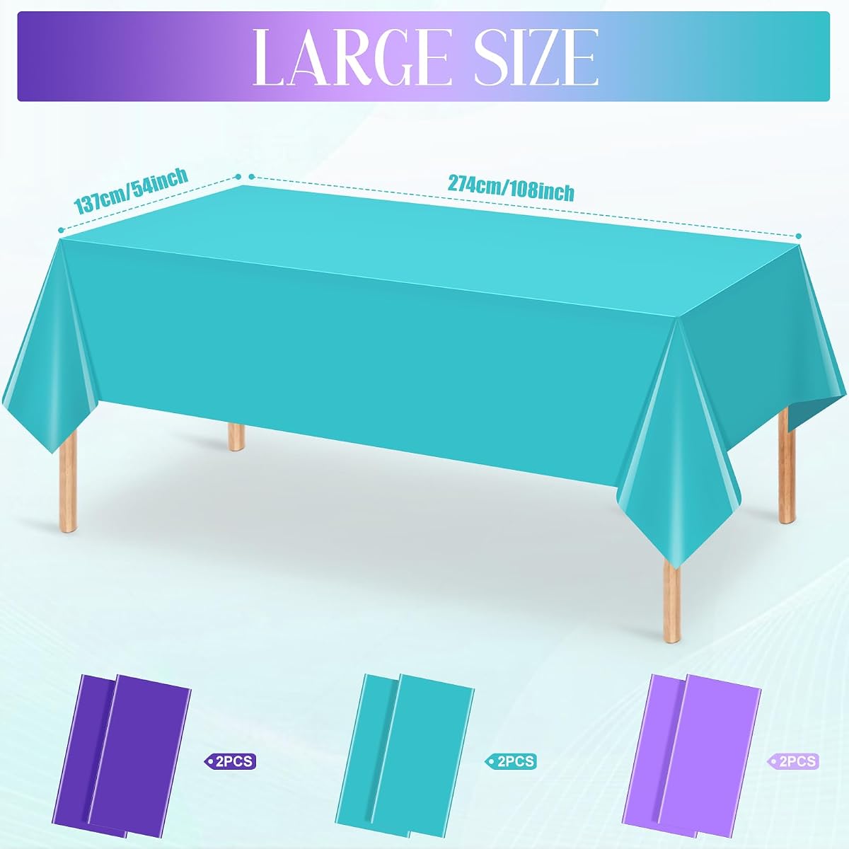 Mermaid Blue and Purple Rectangle Tablecloth, 54 x 108 inch, 6 pack view 2