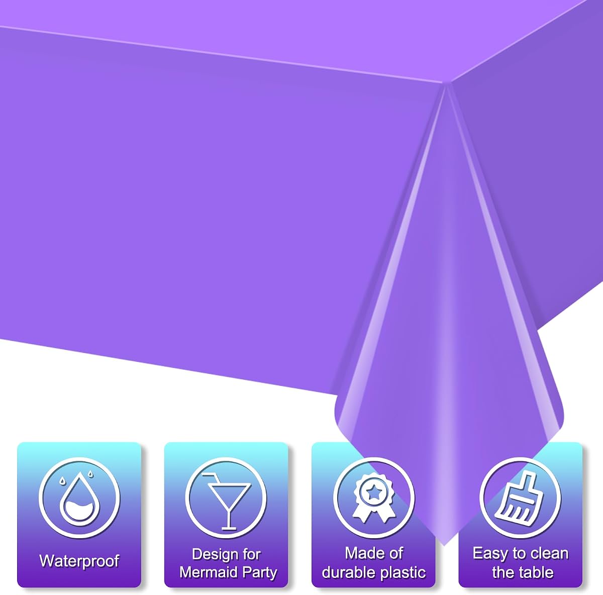 Mermaid Blue and Purple Rectangle Tablecloth, 54 x 108 inch, 6 pack view 3