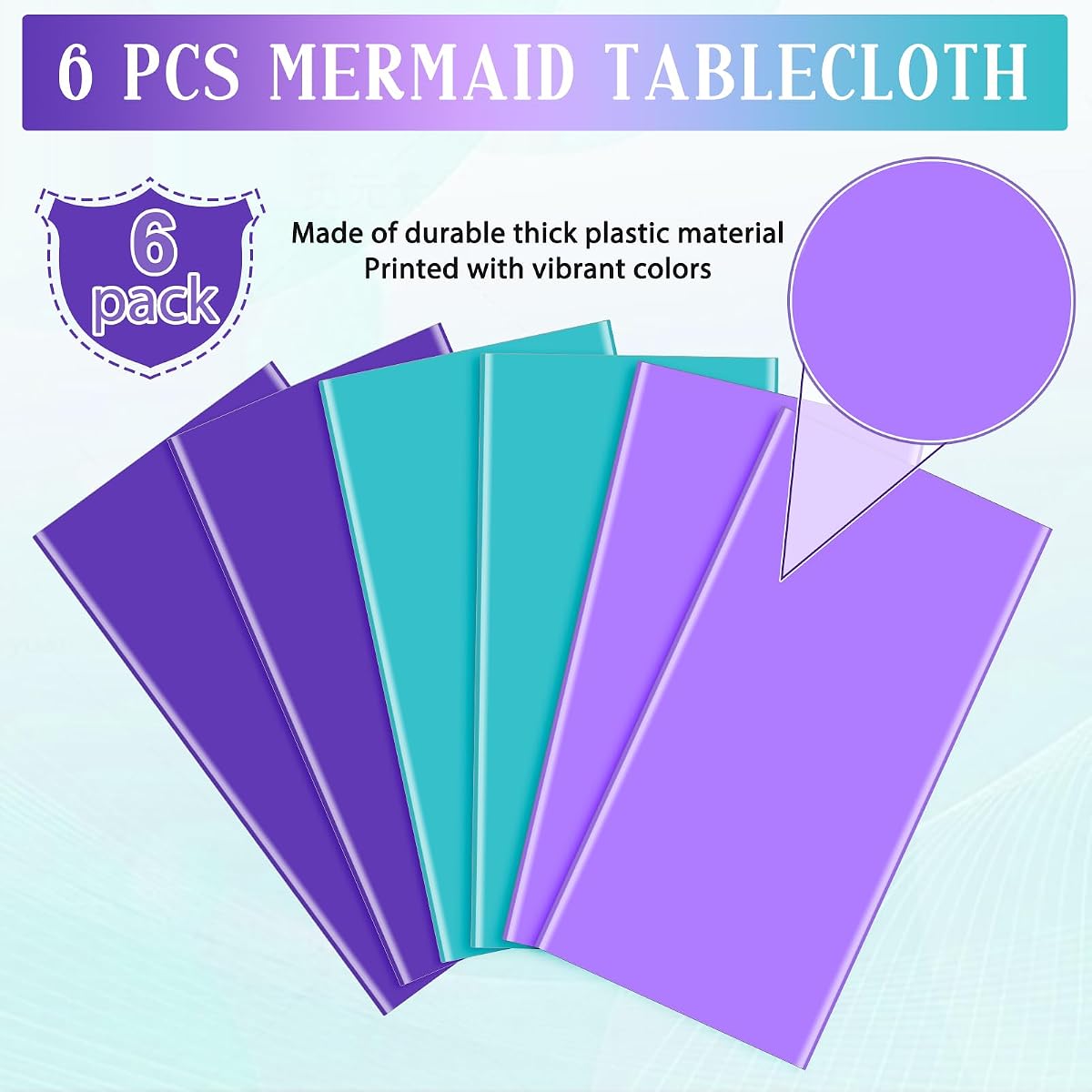 Mermaid Blue and Purple Rectangle Tablecloth, 54 x 108 inch, 6 pack view 4