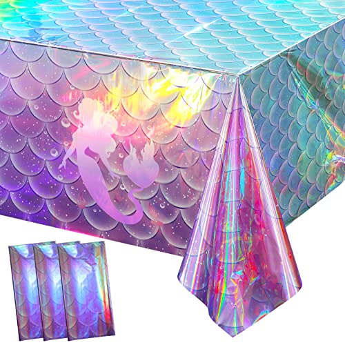 Mermaid Iridescence and Holographic Rectangle Tablecloth, 54 x 108 inch, 3 pack