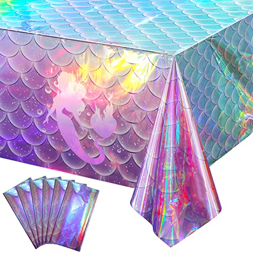 Mermaid Iridescence and Holographic Rectangle Tablecloth, 54 x 108 inch, 6 pack