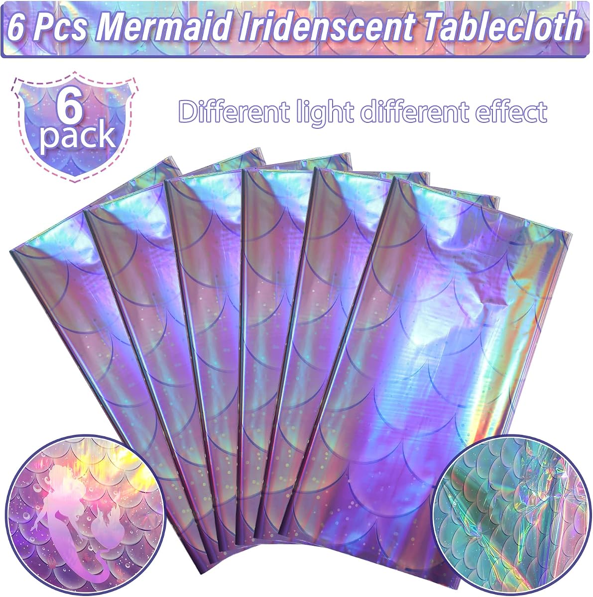 Mermaid Iridescence and Holographic Rectangle Tablecloth, 54 x 108 inch, 6 pack view 4