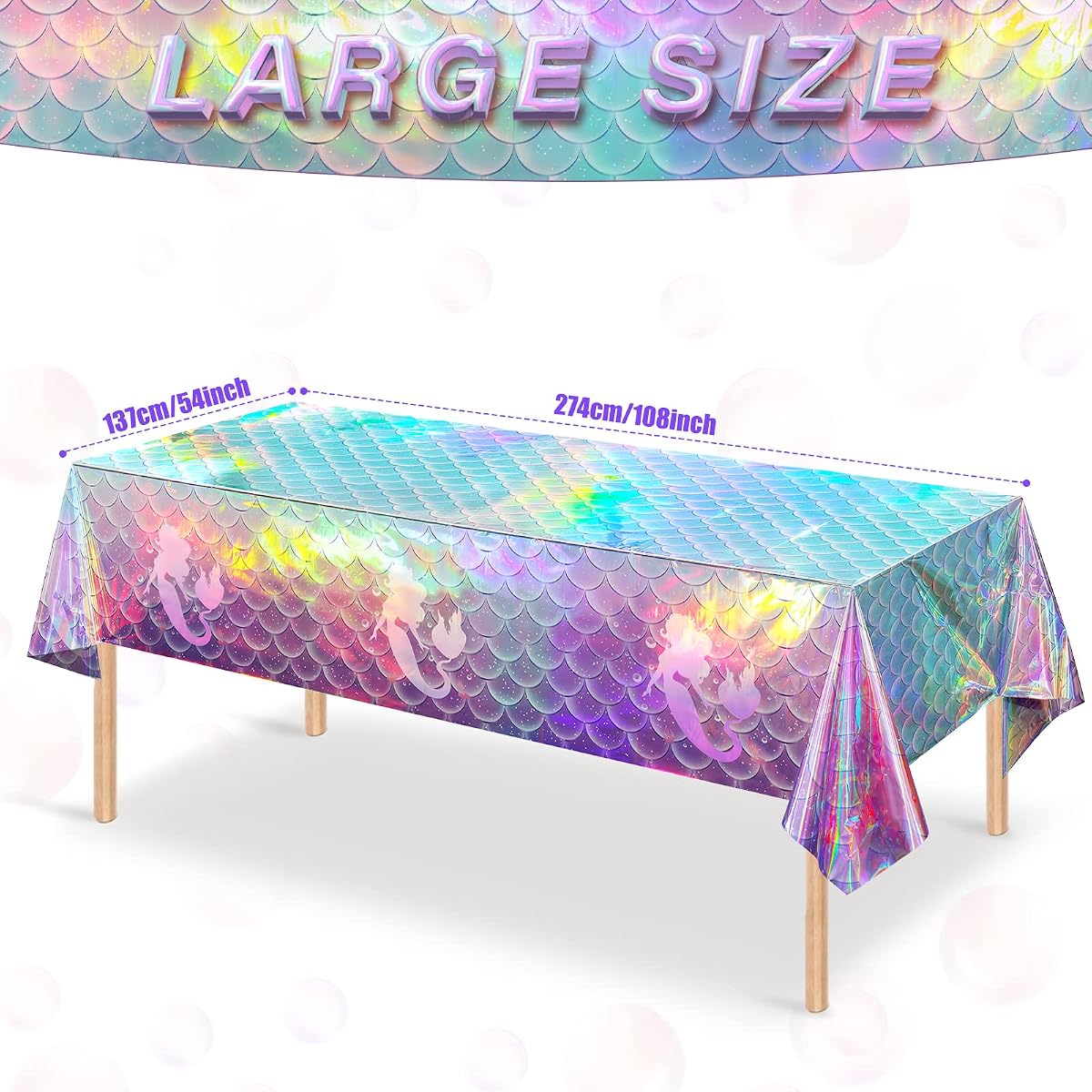 Mermaid Iridescence and Holographic Rectangle Tablecloth, 54 x 108 inch, 3 pack view 2