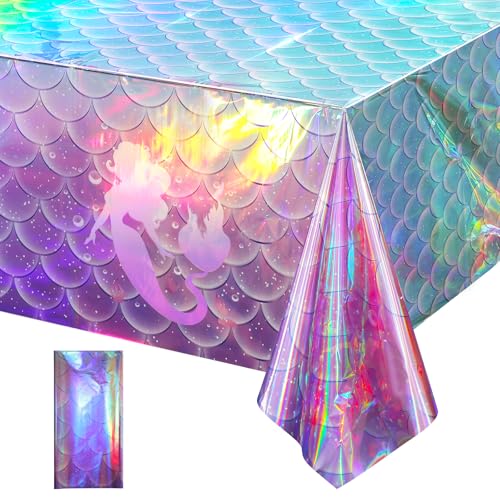 Mermaid Iridescence and Holographic Rectangle Tablecloth, 54 x 108 inch, 1 pack
