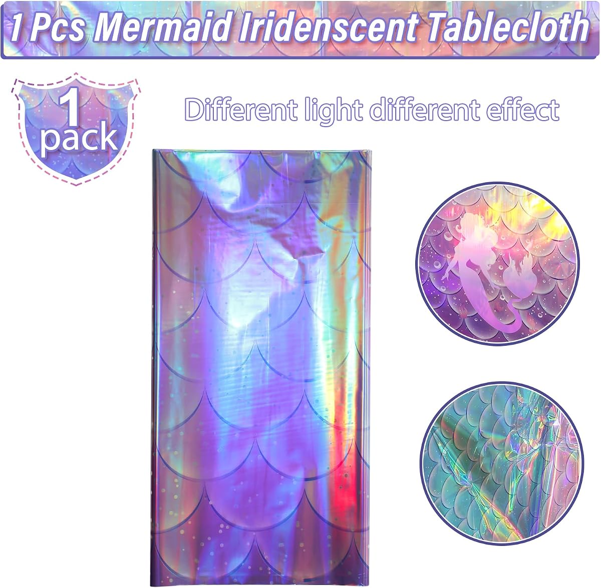 Mermaid Iridescence and Holographic Rectangle Tablecloth, 54 x 108 inch, 1 pack view 2