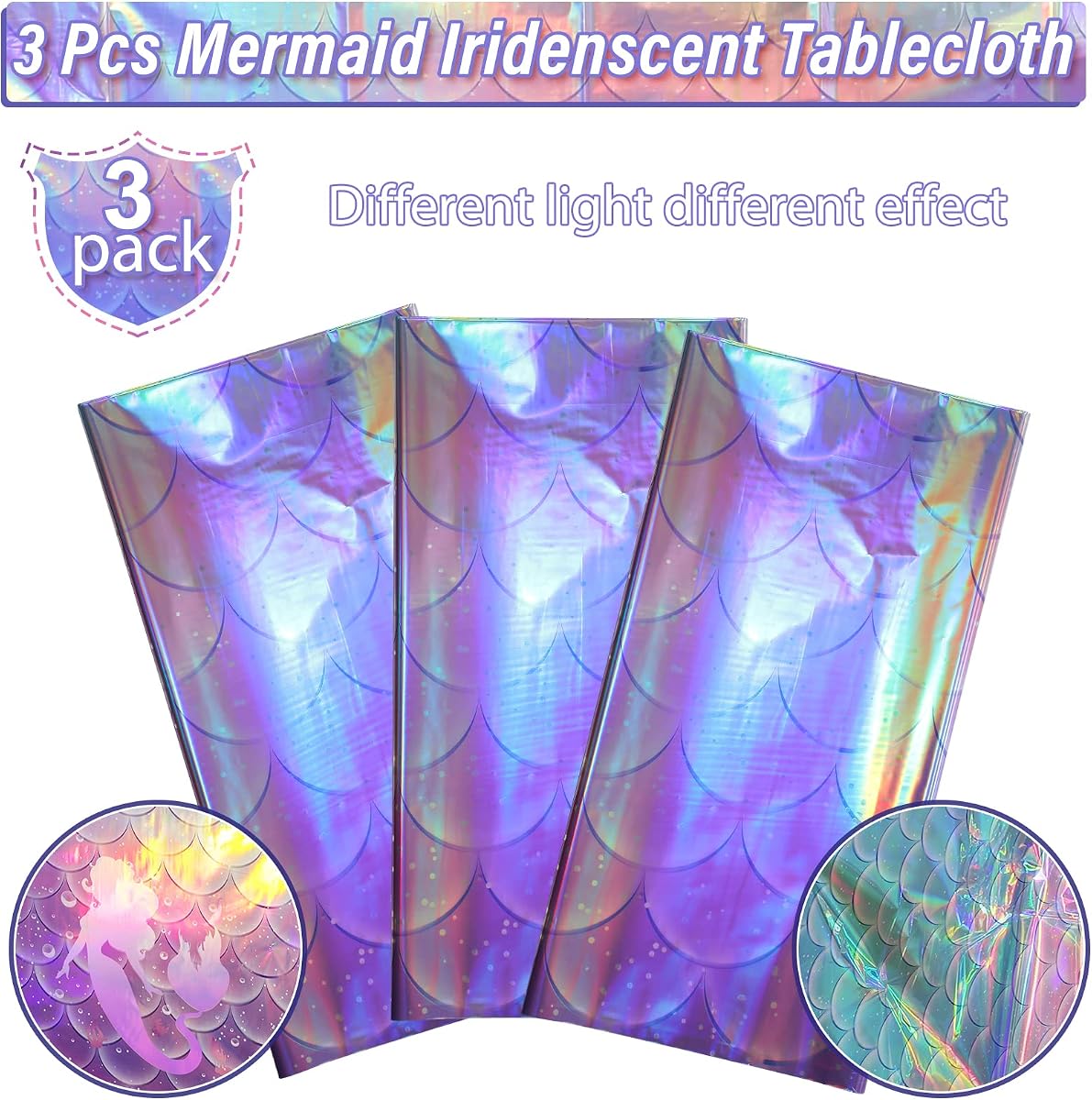 Mermaid Iridescence and Holographic Rectangle Tablecloth, 54 x 108 inch, 3 pack view 4