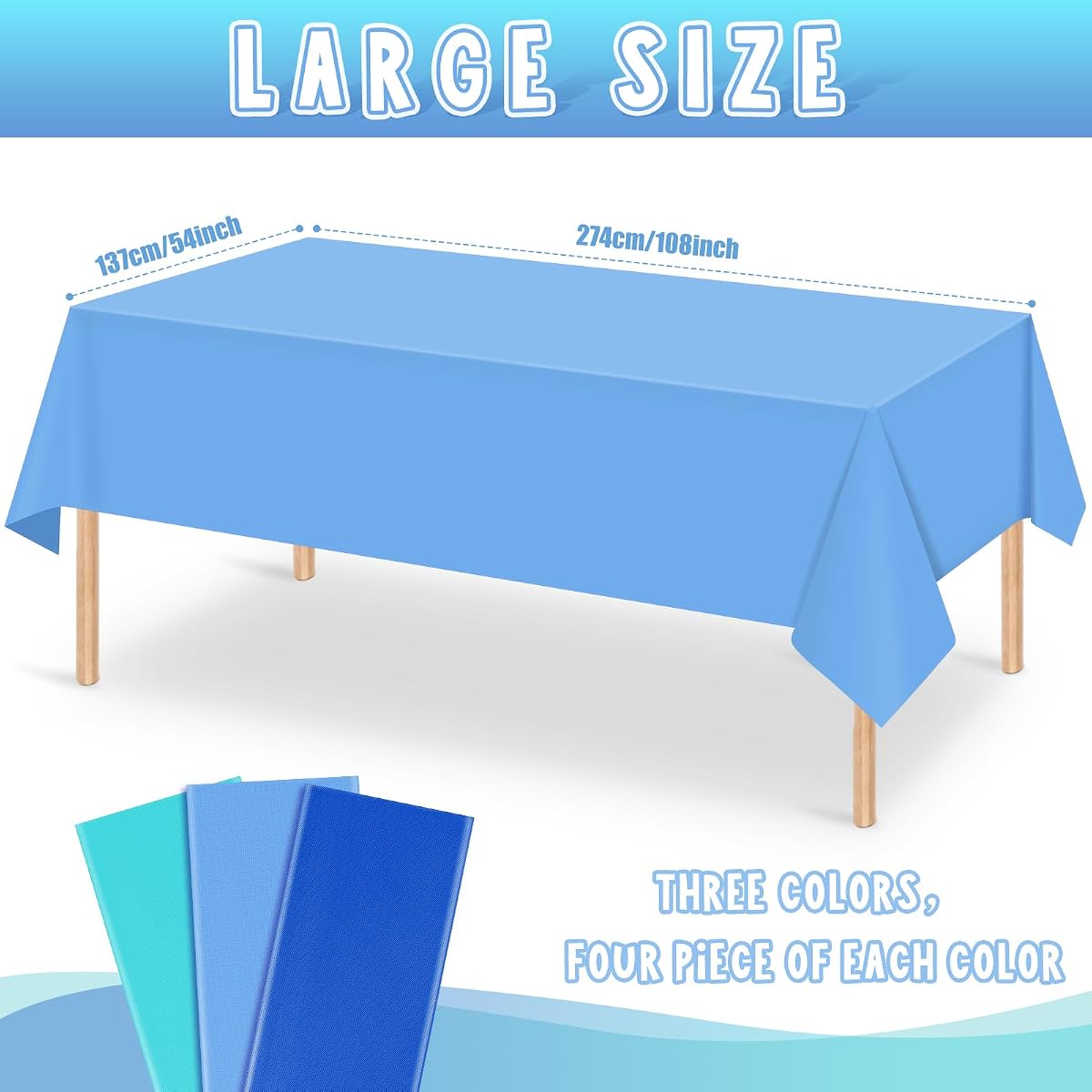 Ocean Blue Rectangle Tablecloth, 54 x 108 inch, 12 pack view 2