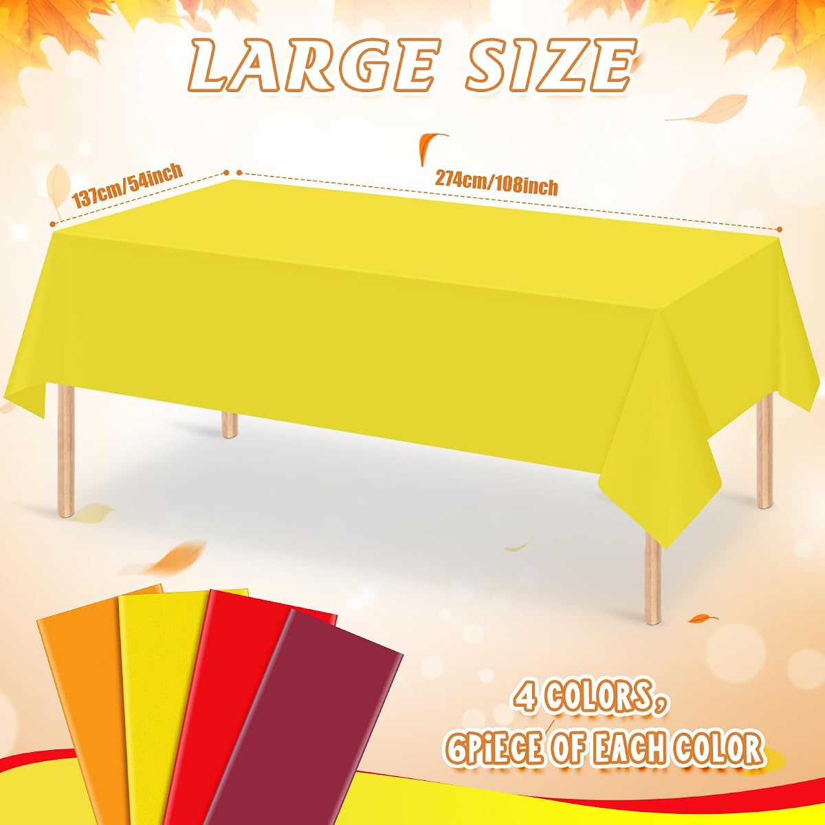 Orange and Brown Rectangle Tablecloth, 54 x 108 inch, 24 pack view 2
