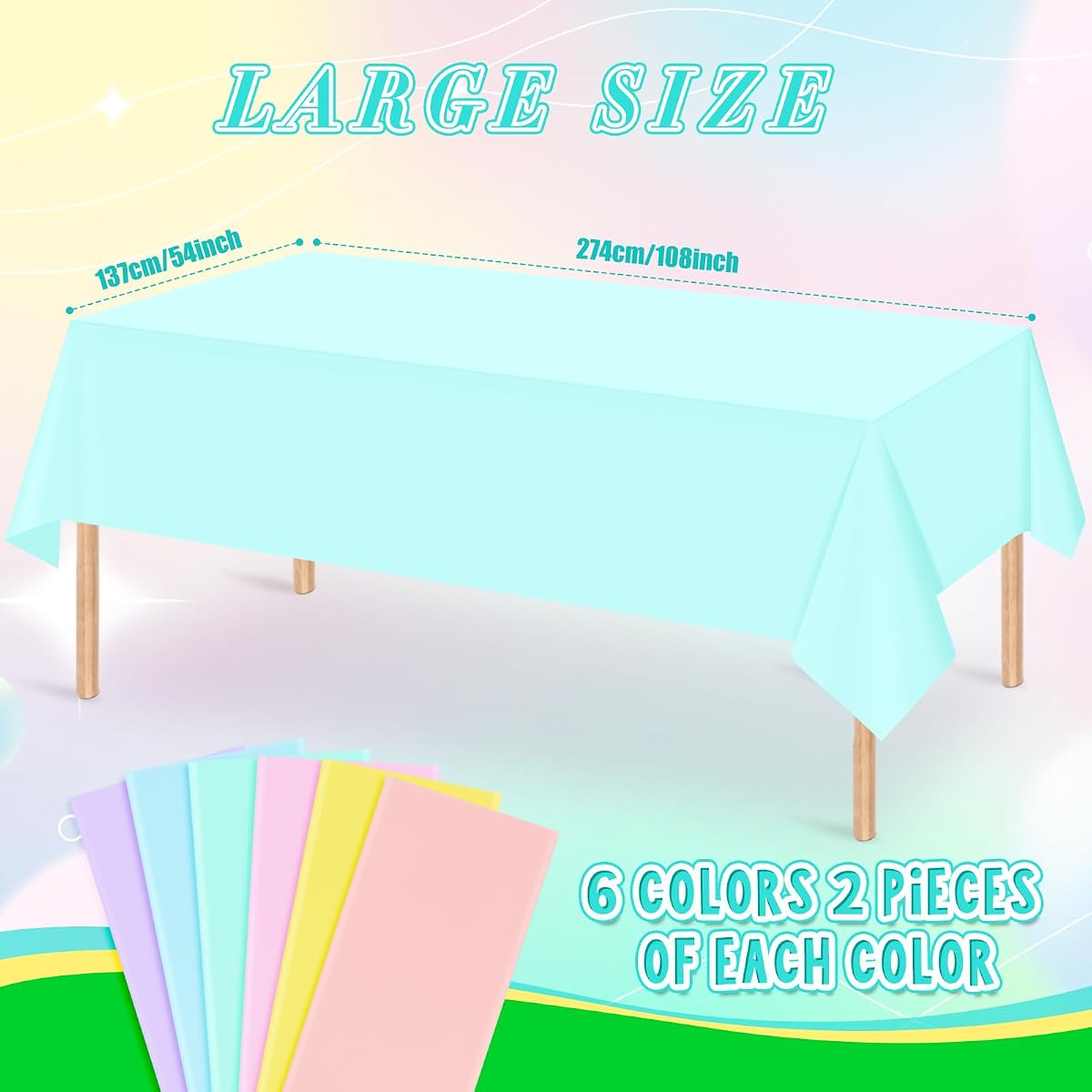 Pastel and Mix Color Rectangle Tablecloth 8SN7, 54 x 108 inch, 12 pack view 3