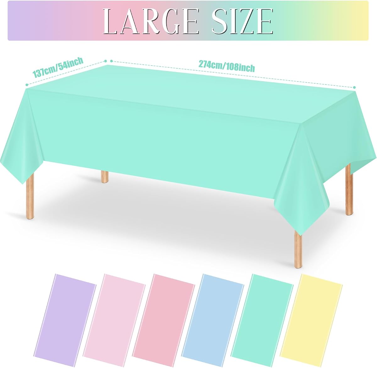 Pastel and Mix Color Rectangle Tablecloth Plastic, 54 x 108 inch, 12 pack view 2