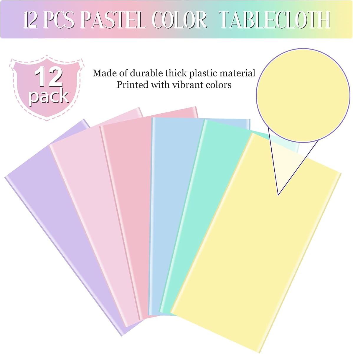 Pastel and Mix Color Rectangle Tablecloth Plastic, 54 x 108 inch, 12 pack view 4