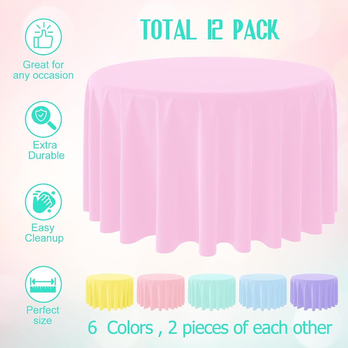 Pastel and Mix Color Round Tablecloth, 84 inch round, 12 pack view 3