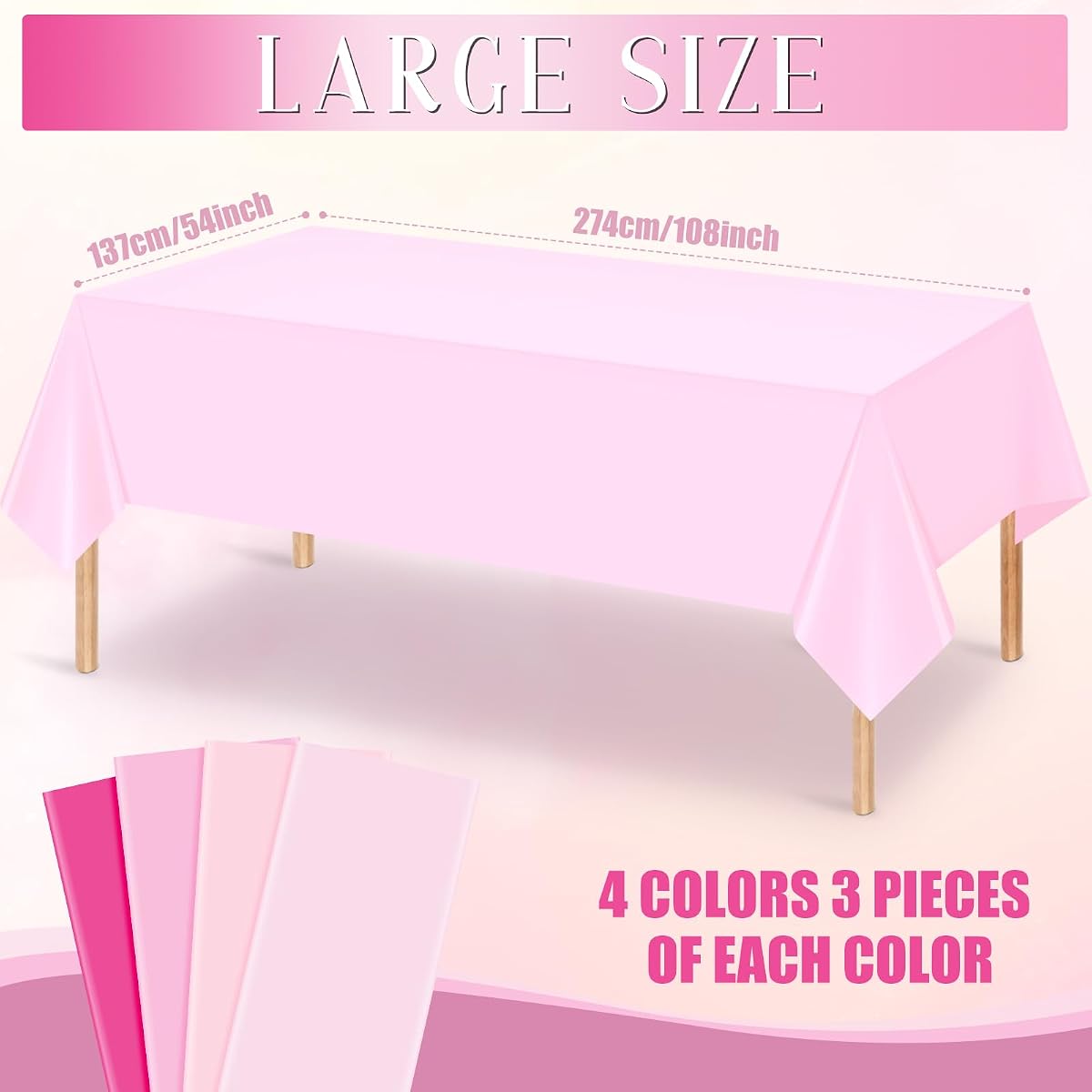 Pastel and Pink Rectangle Tablecloth, 54 x 108 inch, 12 pack view 2