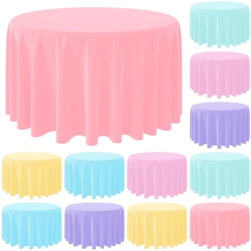 Pastel and Rainbow Round Tablecloth Plastic, 84 inch round, 24 pack