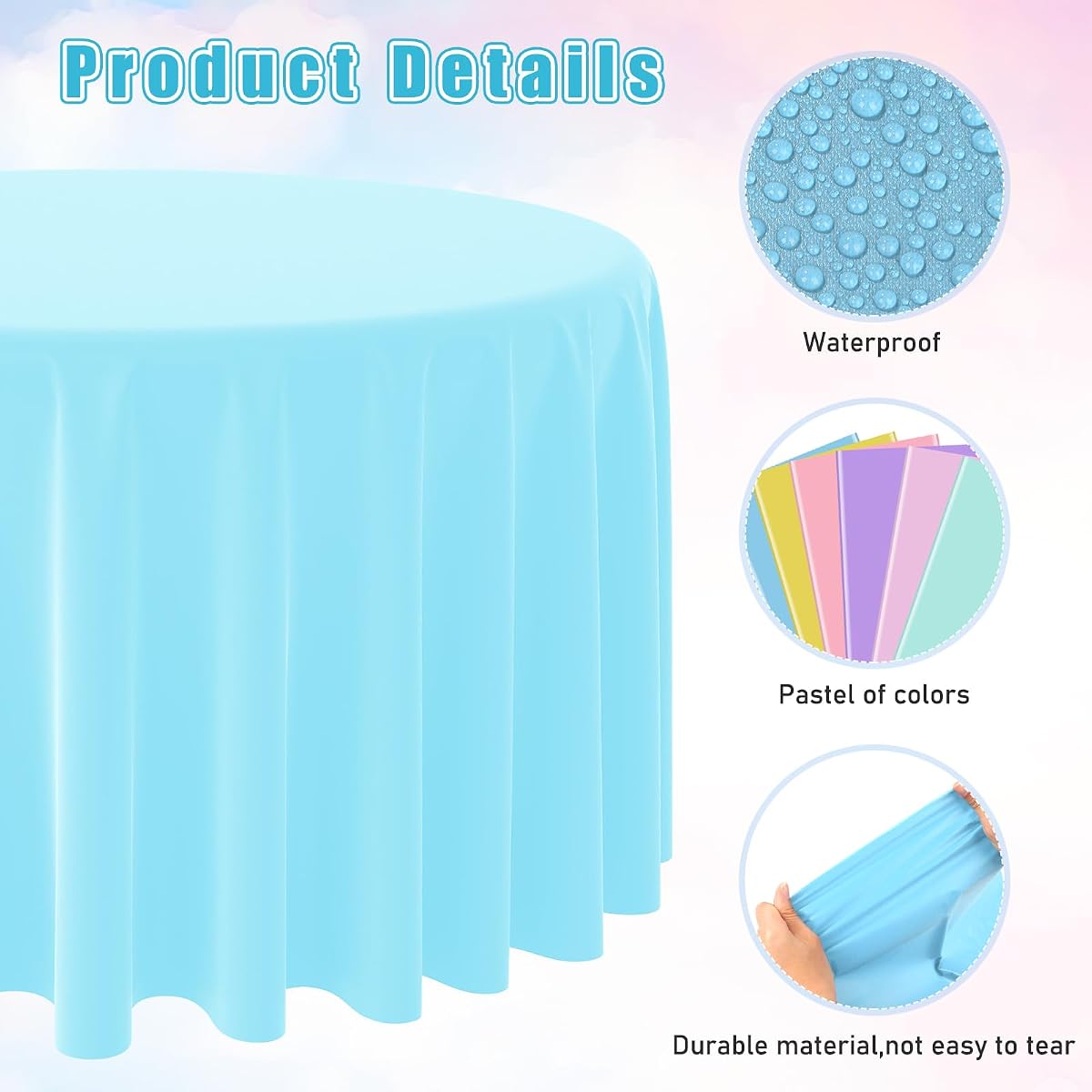 Pastel and Rainbow Round Tablecloth Plastic, 84 inch round, 24 pack view 3
