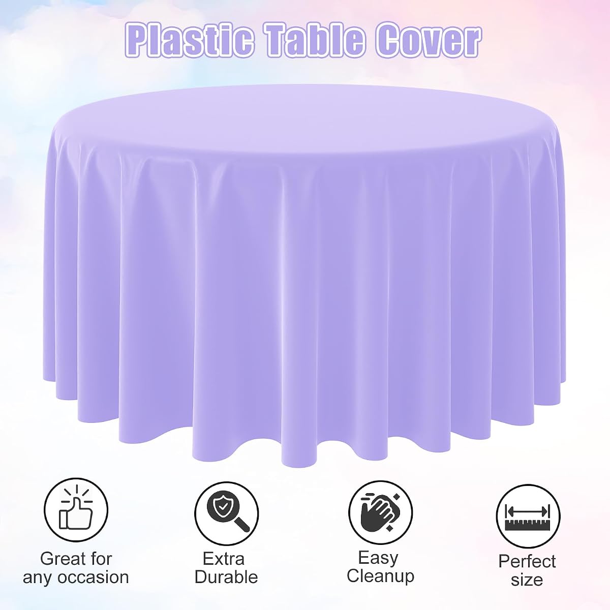 Pastel and Rainbow Round Tablecloth Plastic, 84 inch round, 24 pack view 4