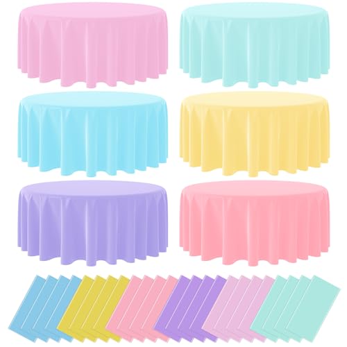 Pastel and Rainbow Round Tablecloth Q4JB, 84 inch round, 24 pack