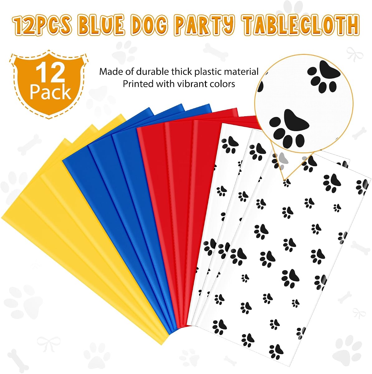 Paw Print Blue and Red Rectangle Tablecloth, 54 x 108 inch, 12 pack view 4