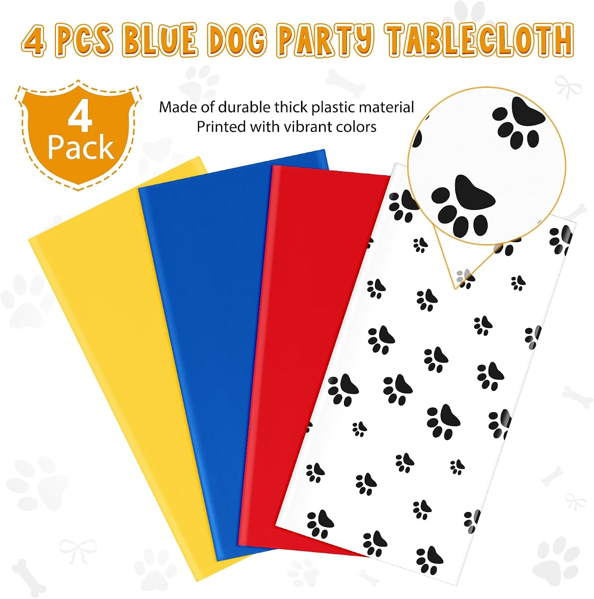 Paw Print Blue and Red Rectangle Tablecloth, 54 x 108 inch, 4 pack view 4