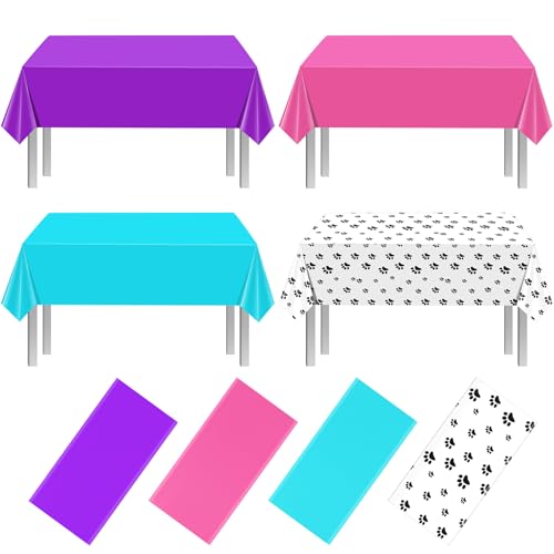 Paw Print Purple and Pink Rectangle Tablecloth, 54 x 108 inch, 4 pack