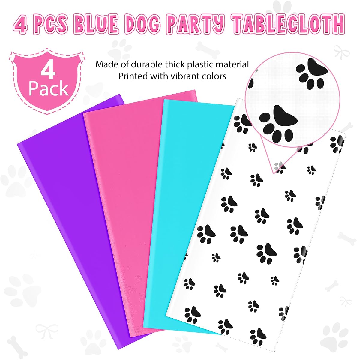 Paw Print Purple and Pink Rectangle Tablecloth, 54 x 108 inch, 4 pack view 4