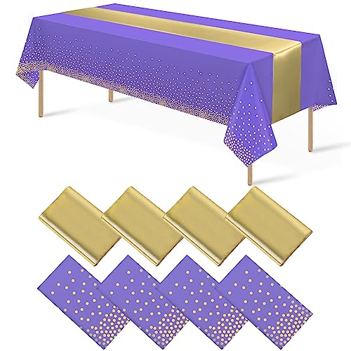 Purple and Gold Tablecloth and Runner Set, 8 pack