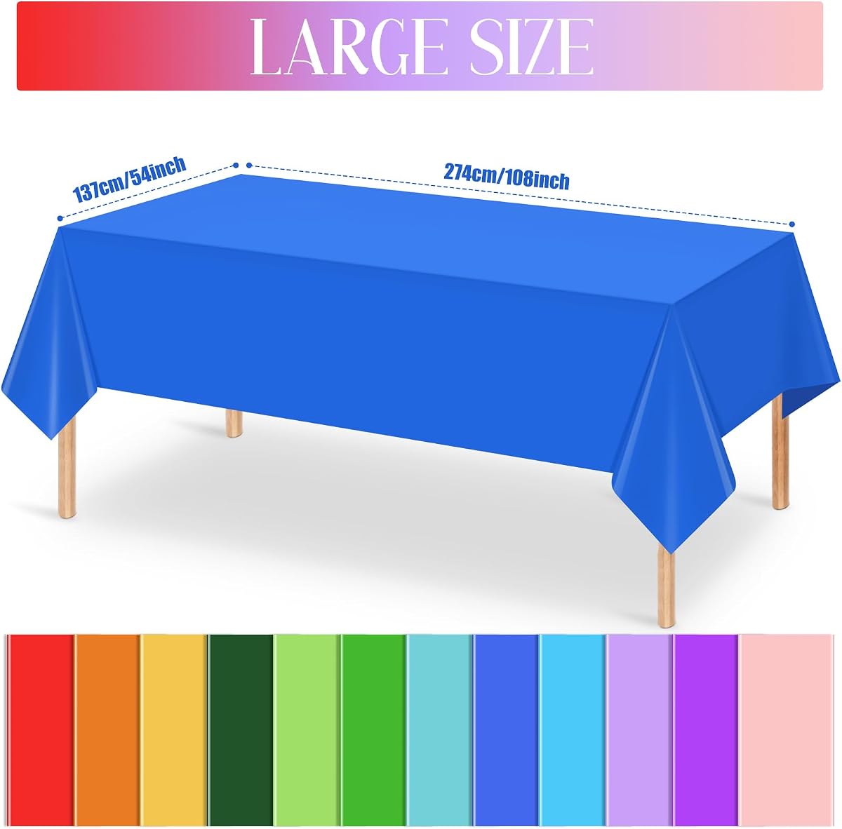 Rainbow and Mix Color Rectangle Tablecloth, 54 x 108 inch, 24 pack view 2