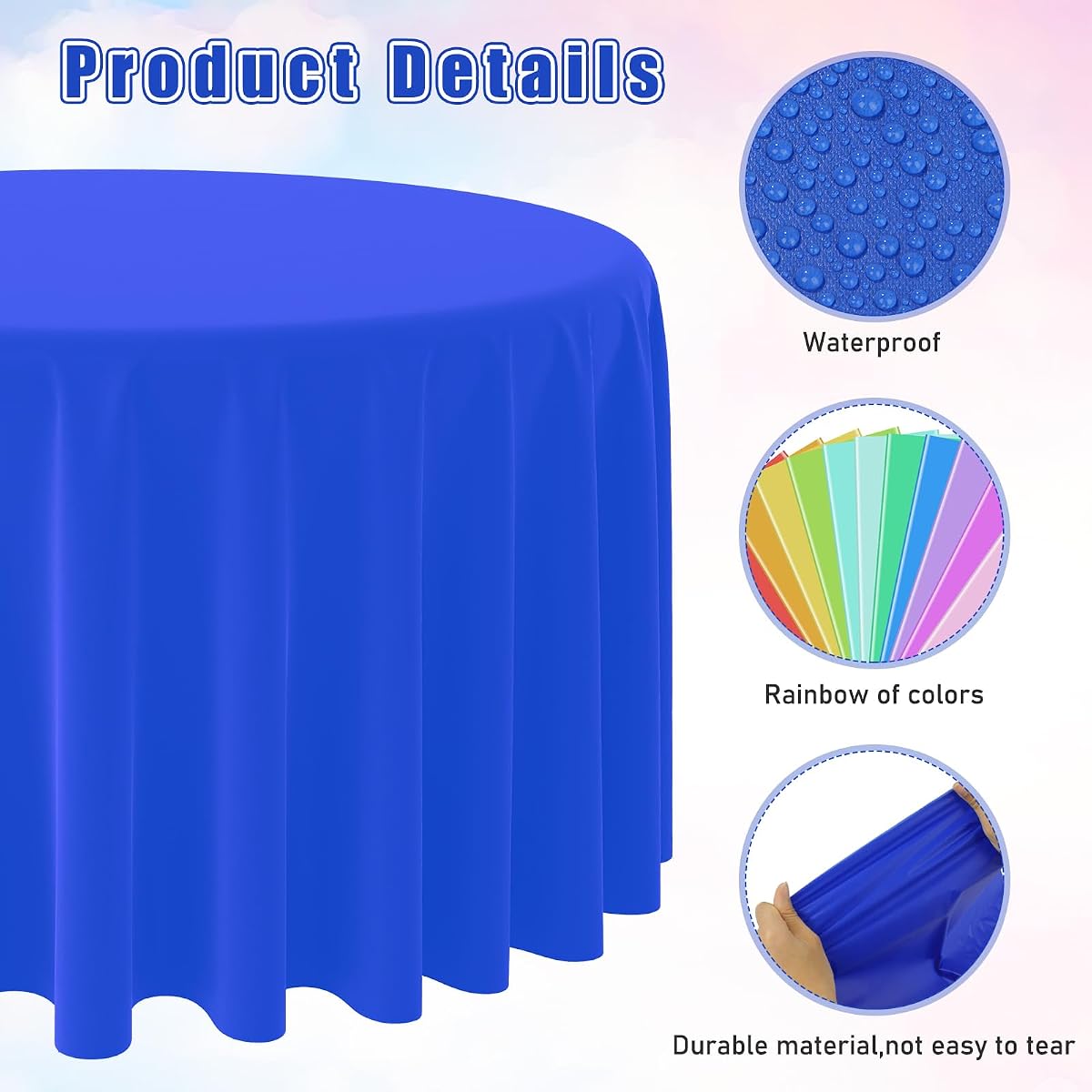 Rainbow and Mix Color Round Tablecloth, 84 inch round, 12 pack view 3