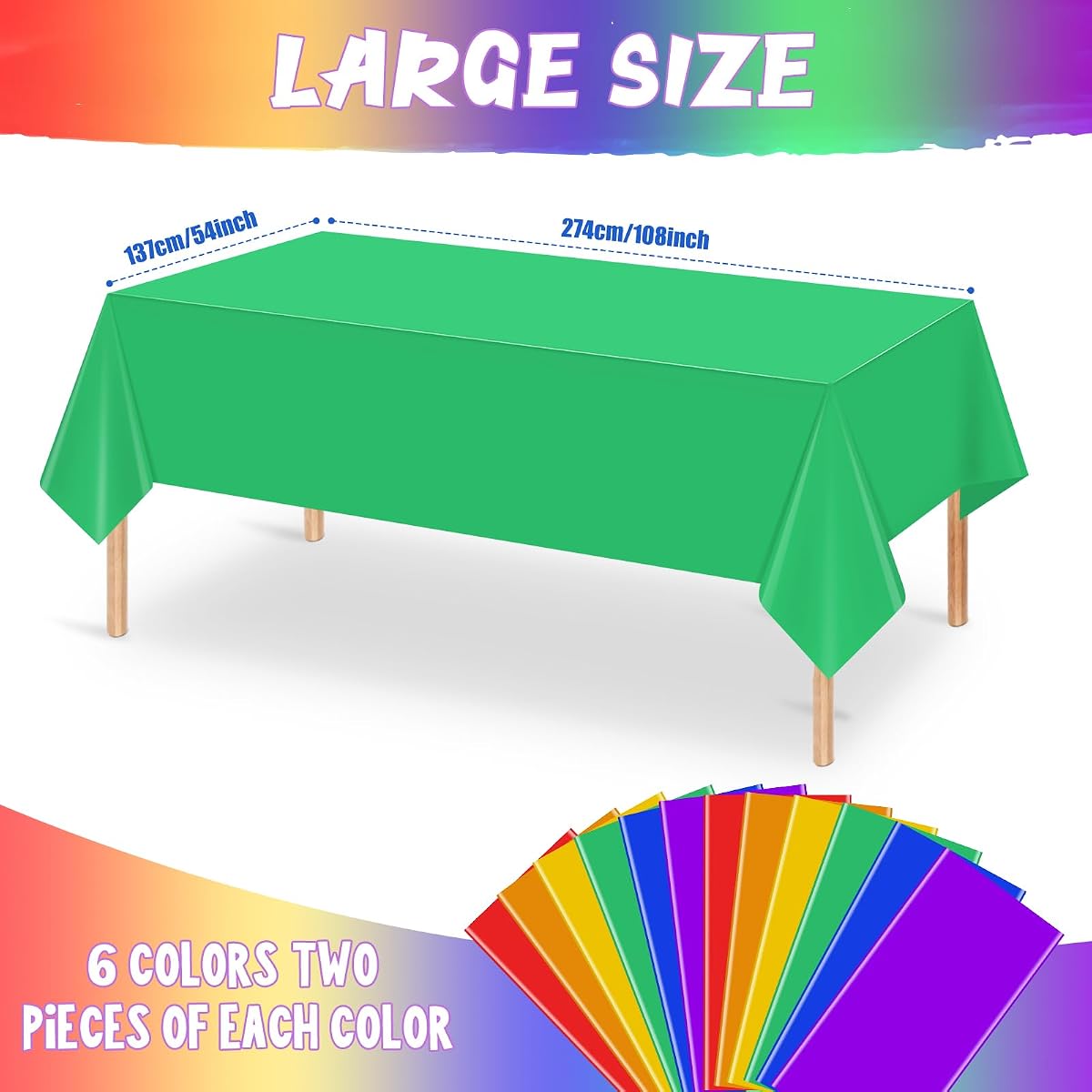 Rainbow Rectangle Tablecloth, 54 x 108 inch, 12 pack view 2