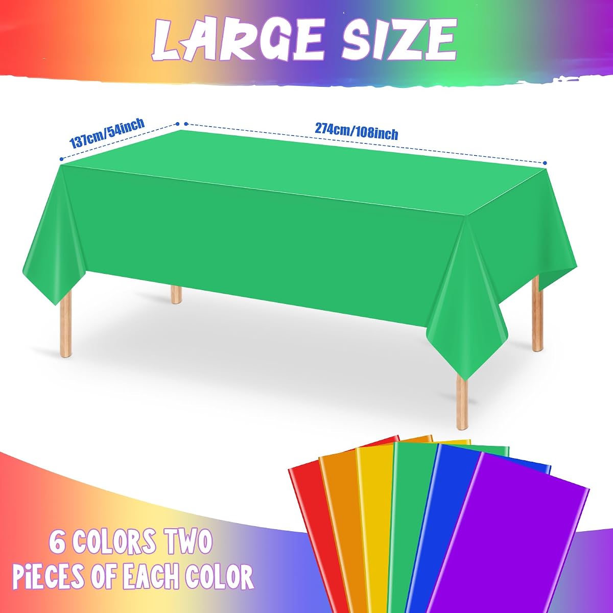 Rainbow Rectangle Tablecloth, 54 x 108 inch, 6 pack view 2
