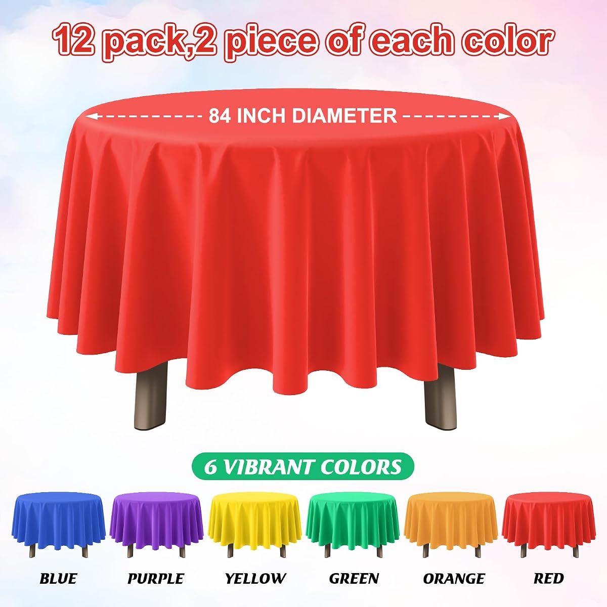 Rainbow Round Tablecloth, 84 inch round, 12 pack view 2