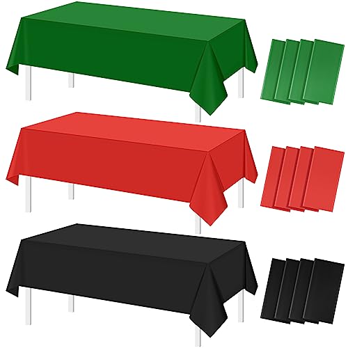 Red and Black Rectangle Tablecloth Plastic, 54 x 108 inch, 12 pack