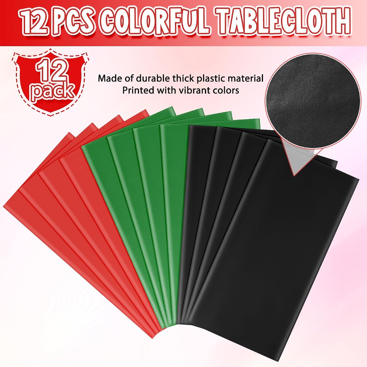 Red and Black Rectangle Tablecloth Plastic, 54 x 108 inch, 12 pack view 4