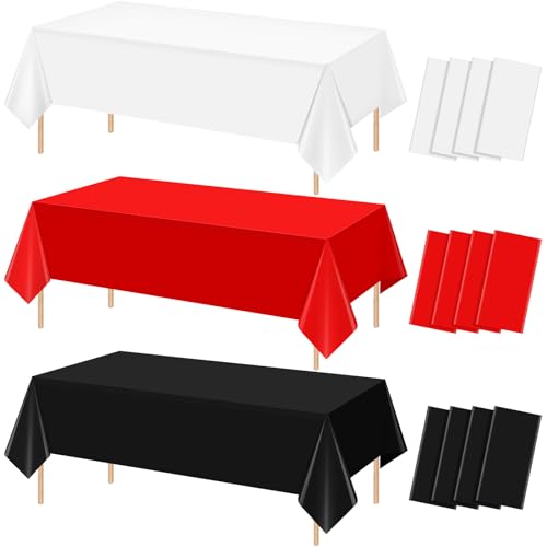 Red and Black Rectangle Tablecloth Red Black White, 54 x 108 inch, 12 pack