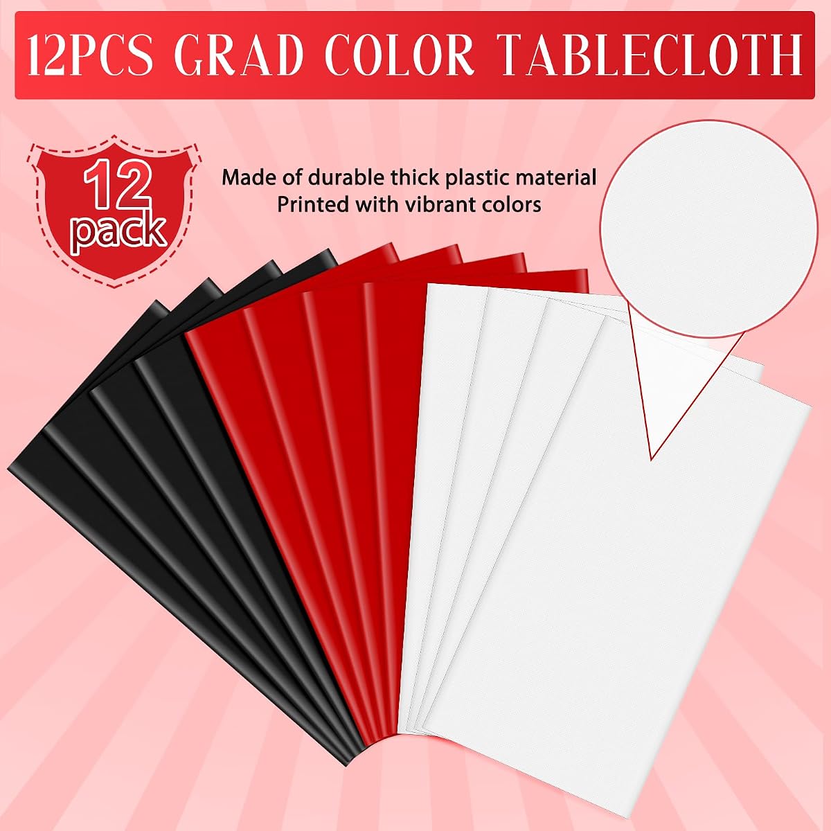Red and Black Rectangle Tablecloth Red Black White, 54 x 108 inch, 12 pack view 4