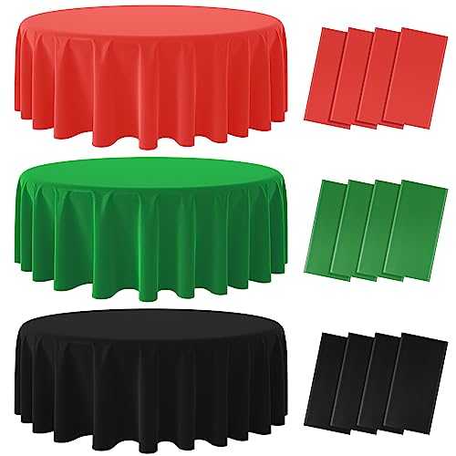 Red and Black Round Tablecloth Plastic, 84 inch round, 12 pack