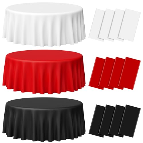 Red and Black Round Tablecloth Red Black White, 84 inch round, 12 pack