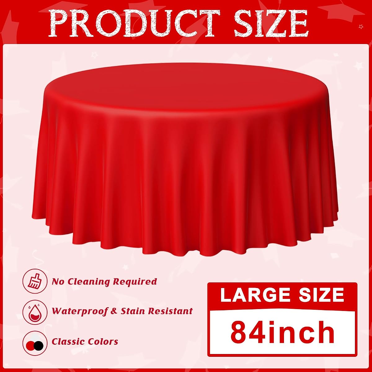 Red and Black Round Tablecloth Red Black White, 84 inch round, 12 pack view 2