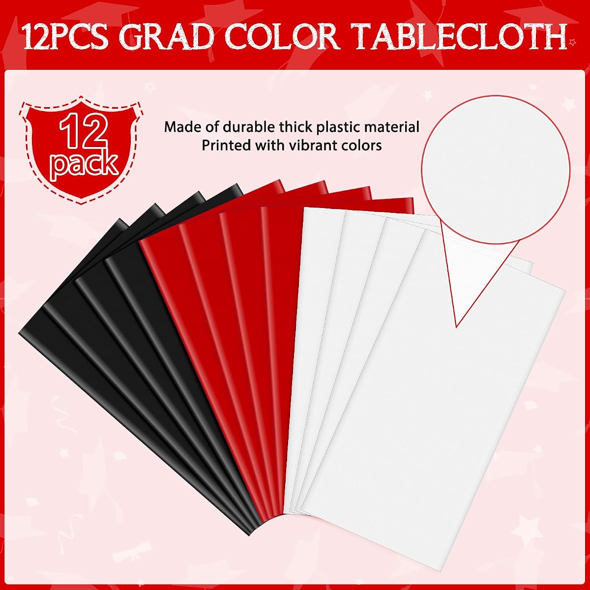 Red and Black Round Tablecloth Red Black White, 84 inch round, 12 pack view 3
