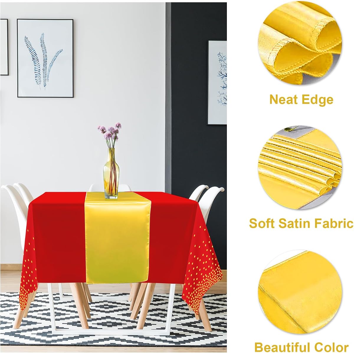 Red and Gold Tablecloth and Runner Set, 8 pack view 3
