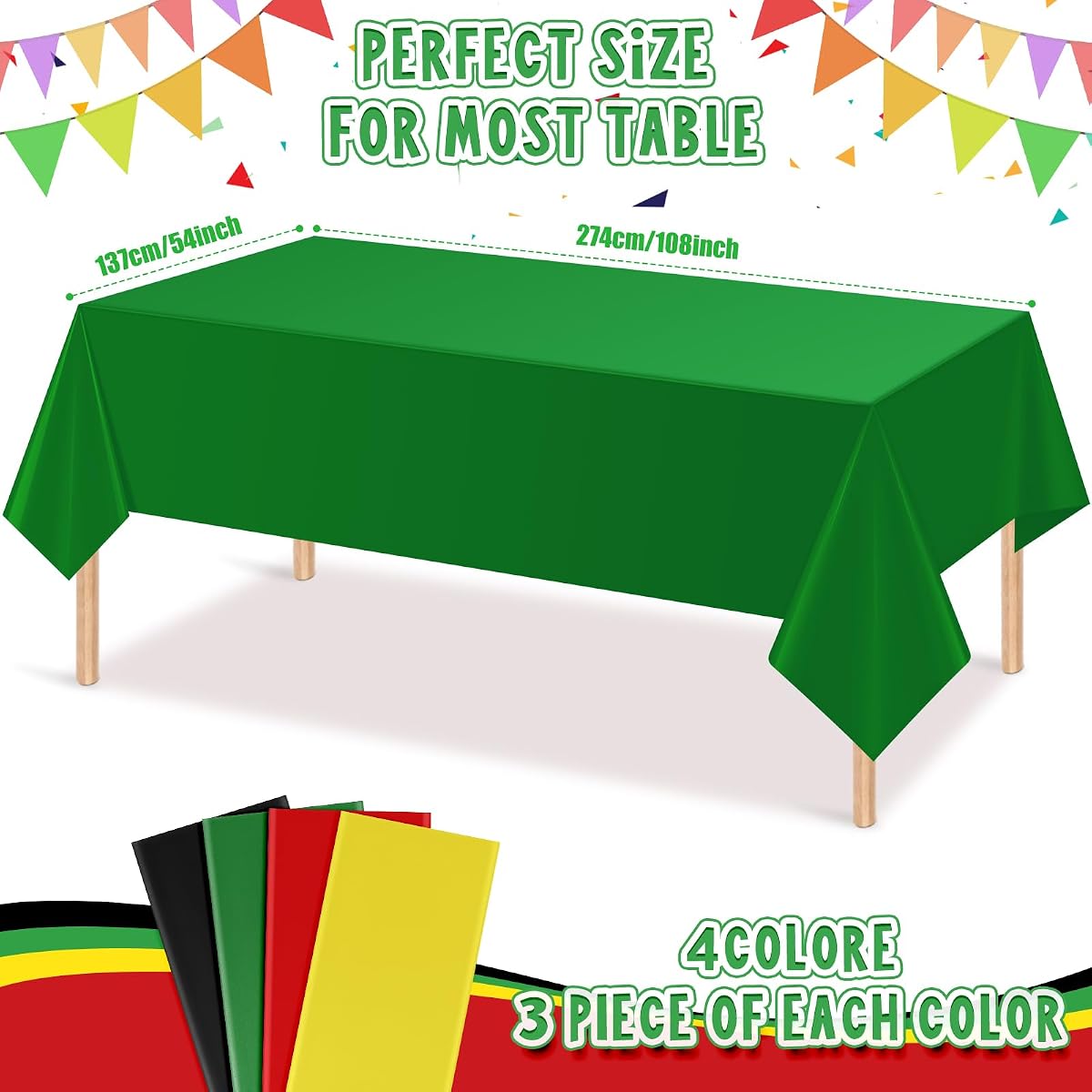 Red and Green Rectangle Tablecloth, 54 x 108 inch, 12 pack view 2