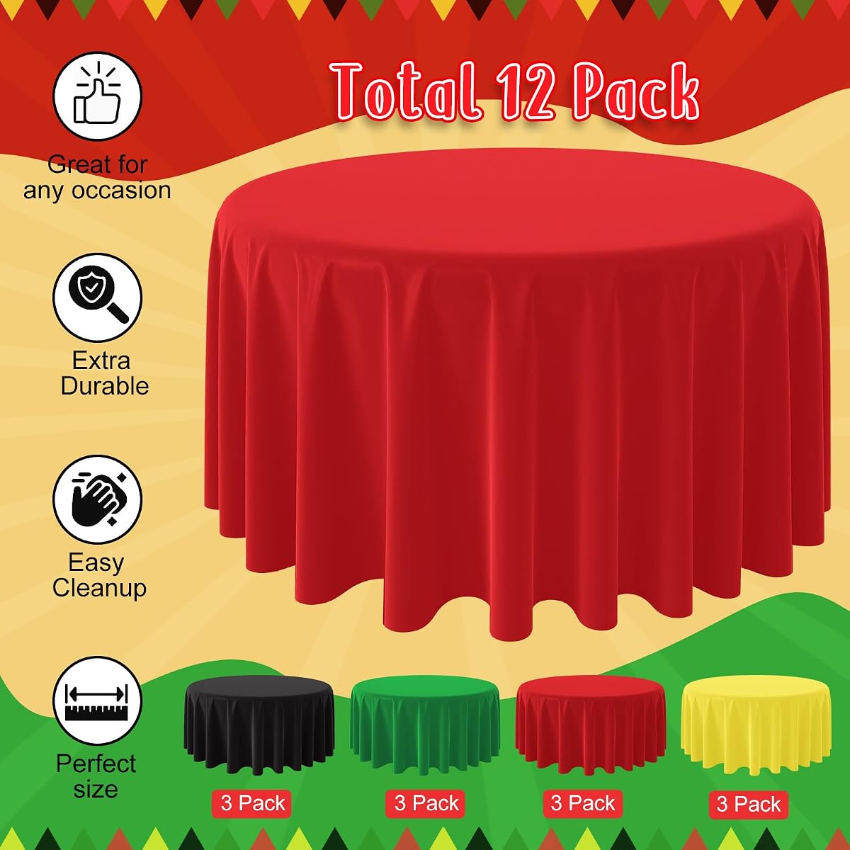 Red and Green Round Tablecloth, 84 inch round, 12 pack view 3