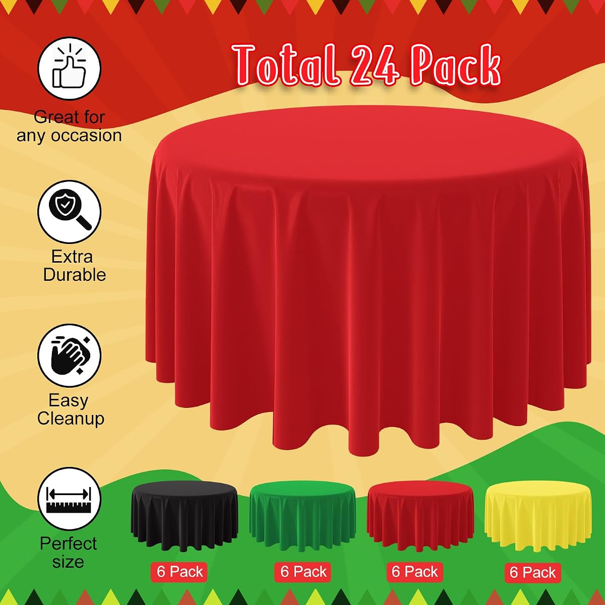 Red and Green Round Tablecloth, 84 inch round, 24 pack view 3