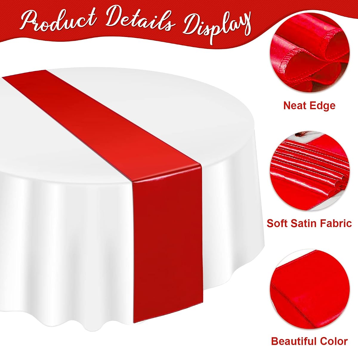 Red and White Round Tablecloth and Runner Set, 84 inch round, 12 pack view 3