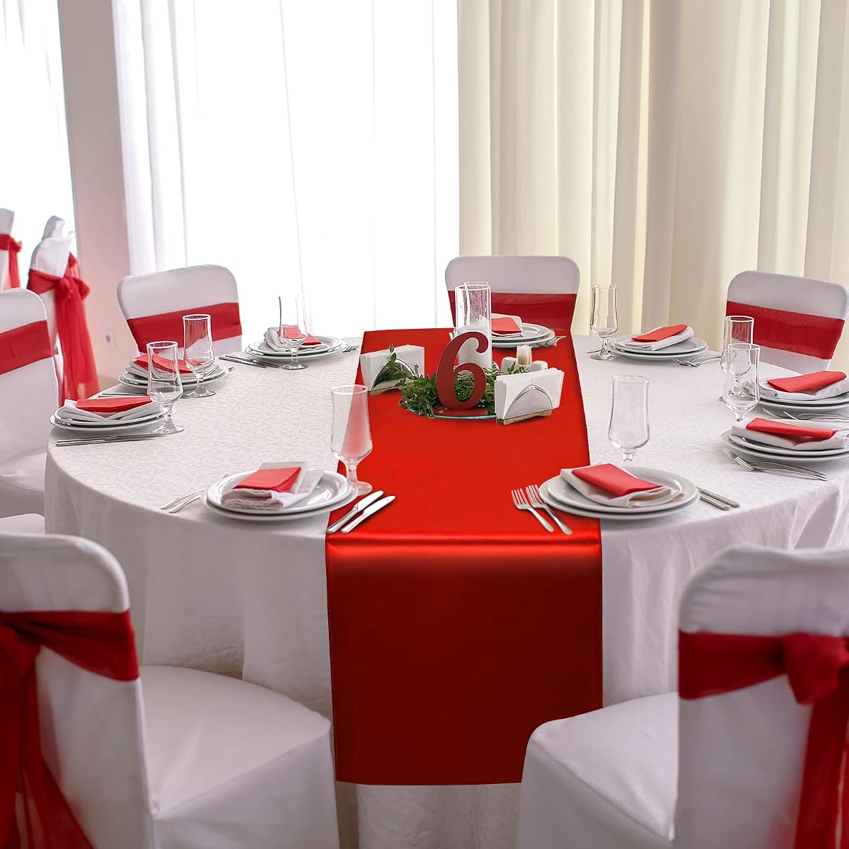 Red and White Round Tablecloth and Runner Set, 84 inch round, 12 pack view 4