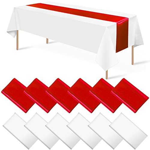 Red and White Tablecloth and Runner Set, 54 x 108 inch, 12 pack