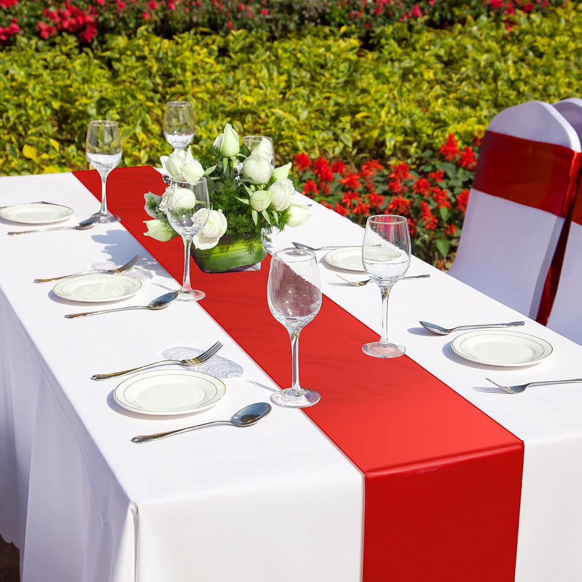 Red and White Tablecloth and Runner Set, 54 x 108 inch, 12 pack view 4