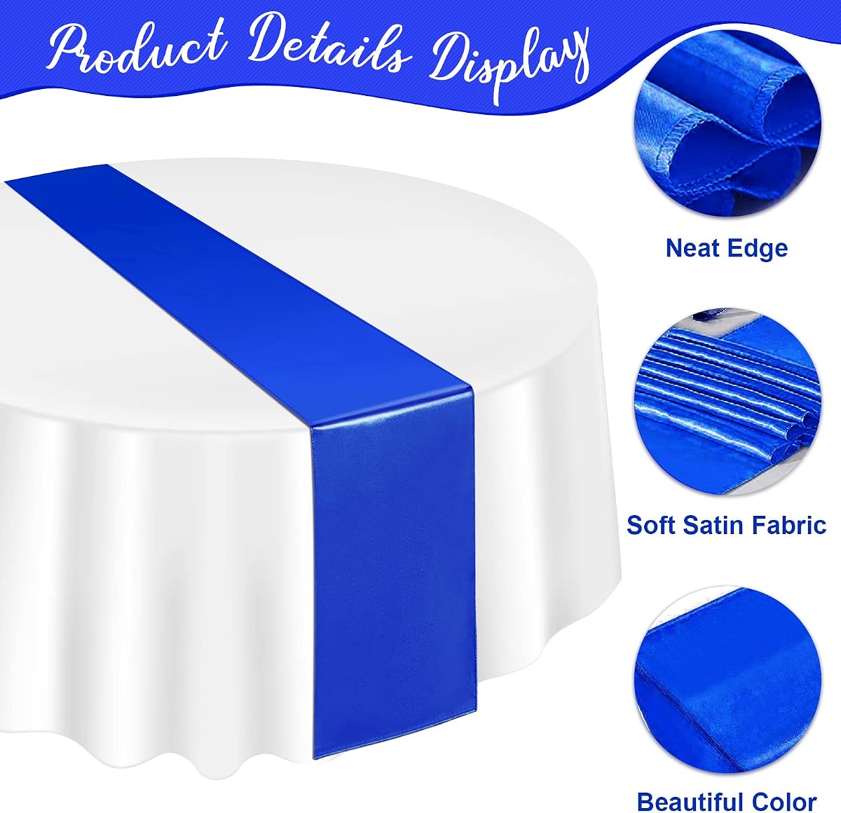 Royal Blue and White Round Tablecloth and Runner Set, 84 inch round, 12 pack view 3