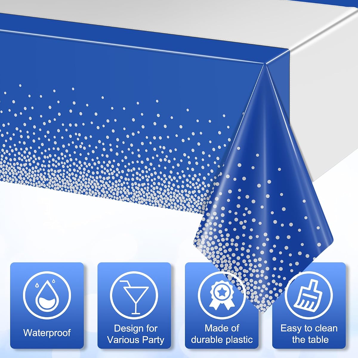 Silver and Royal Blue Tablecloth and Runner Set, 54 x 108 inch, 6 pack view 3