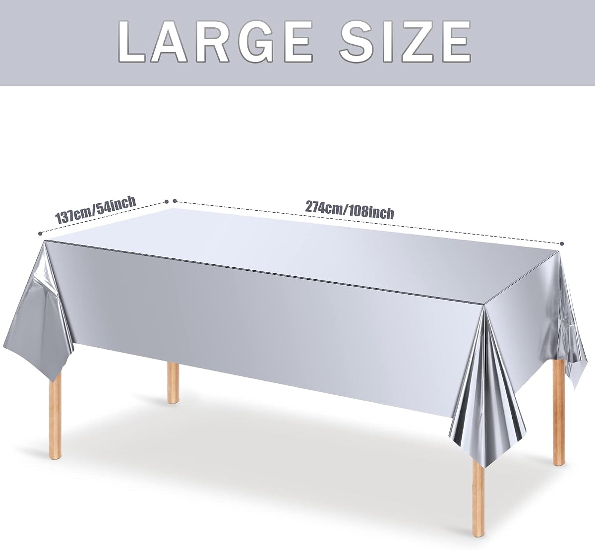 Silver Rectangle Tablecloth, 54 x 108 inch, 12 pack view 2